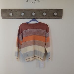 NWT Acapelion Striped Sweater in Brown, Orange, and Cream